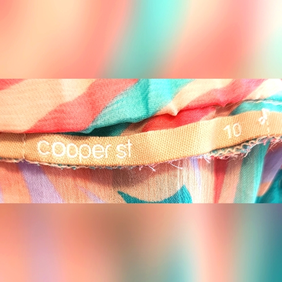 COOPER ST Women Blouse Size 10 Pink Multicoloured Strapless Sheer Lightweight - Picture 7 of 9